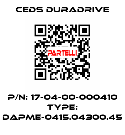 P/N: 17-04-00-000410 Type: DAPME-0415.04300.45 Ceds Duradrive