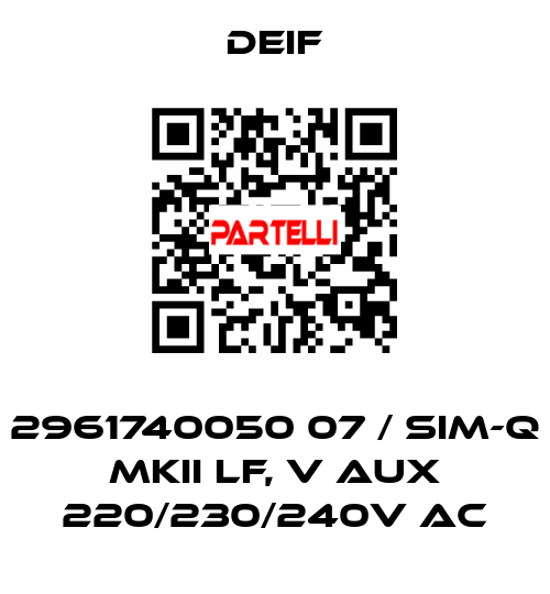 2961740050 07 / SIM-Q MKII LF, V aux 220/230/240V AC Deif
