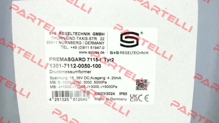 P/N: 1301-7112-0050-100, Type: 7115- I - (Q) S+S REGELTECHNIK