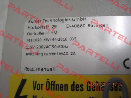 PN: 4111020 / Type:  FF-HM-230 Bühler Technologies