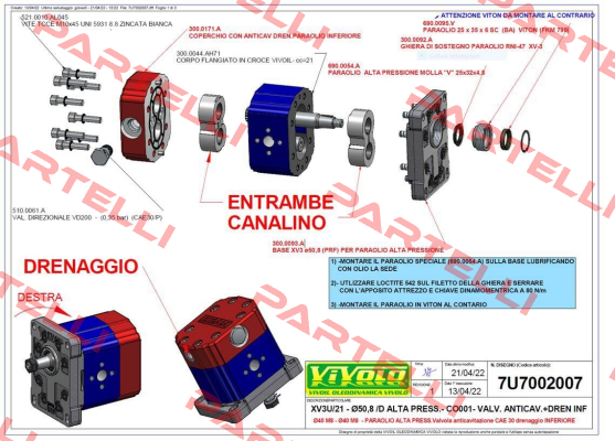 Oil seal kit for 7U7002007 0 Vivoil Oleodinamica Vivolo