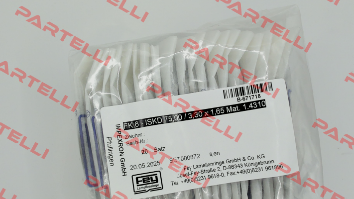 FK 6 - ISKD 75,00 / 3,30 x 1,65 Mat. 1.4310 Fey