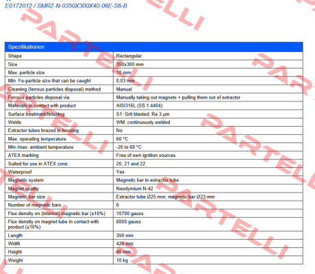 E0172012 / SMRZ-N-0350X300X40-06E-S6-B Goudsmit Magnetics