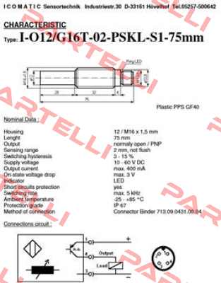 I- O12/G16T-02-PSKL-S1-75mm ICOMATIC Sensortechnik