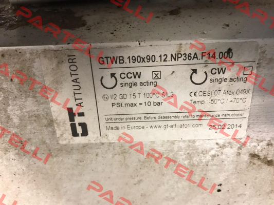 GTWB.190x90.12.NP36A.F14.000 GT Attuatori