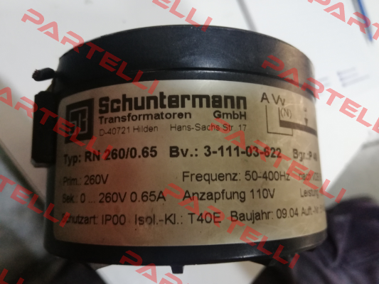 Type: RN 260/0.65 Schuntermann Transformatoren