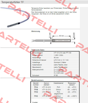 KTY81-210, PVC, 2m   TF1A-2 (Art. 100117)  Welba